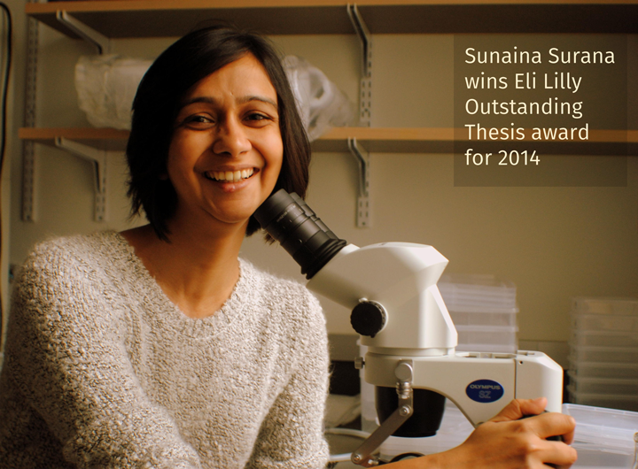 Sunaina Surana wins Eli Lilly Outstanding Thesis award for 2014