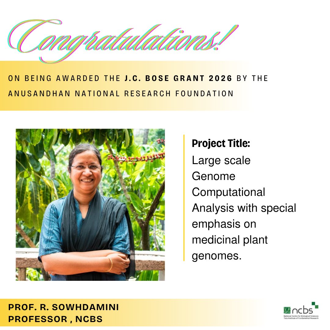 Prof. R. Sowdhamini awarded the 2026 J.C. Bose Grant by ANRF