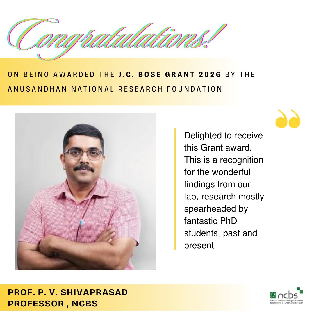 Prof. P.V. Shivaprasad awarded the 2026 J.C. Bose Grant by ANRF