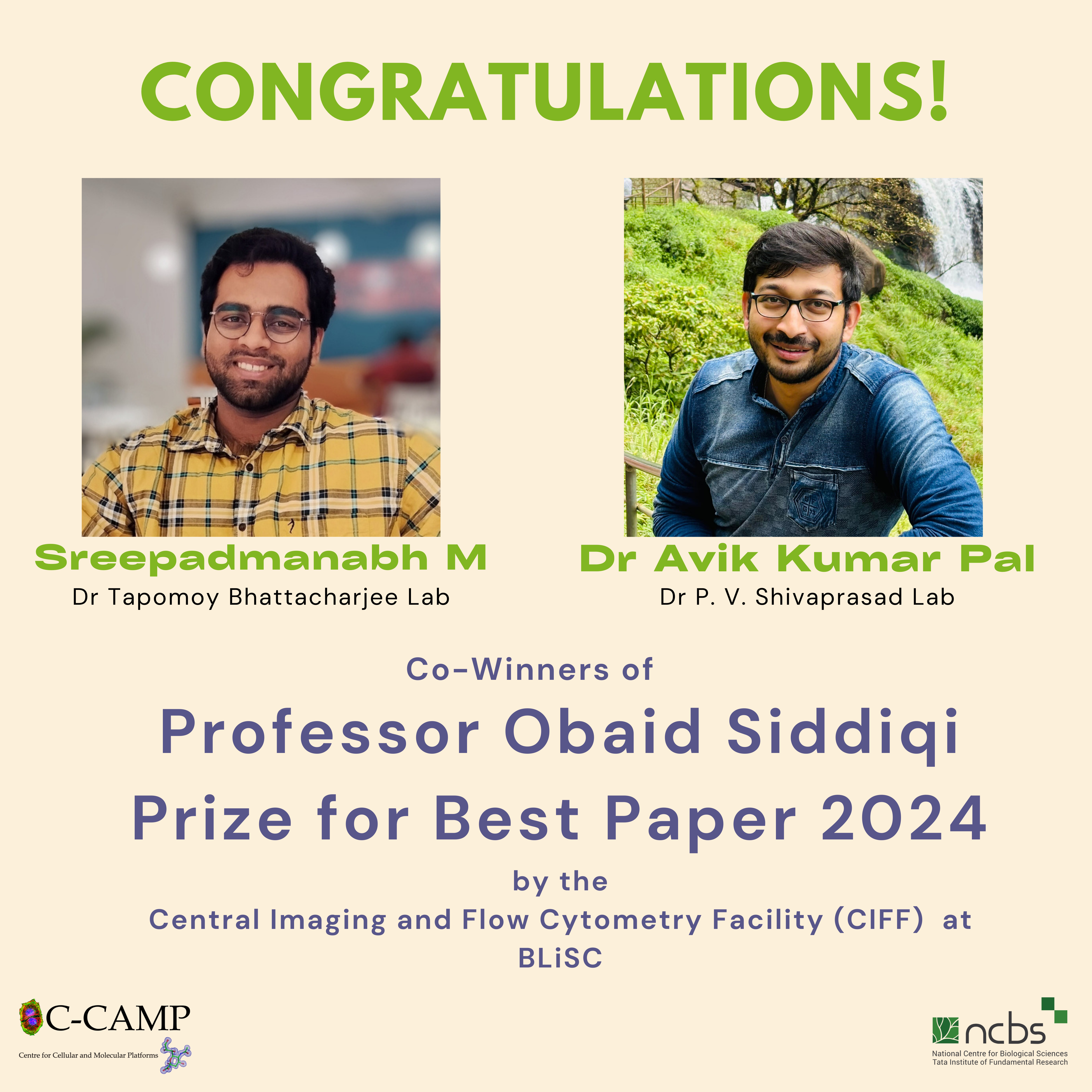 Sreepadmanabh M and Avik Kumar Pal are co-winners of the "Professor Obaid Siddiqi Best Paper Award 2024"