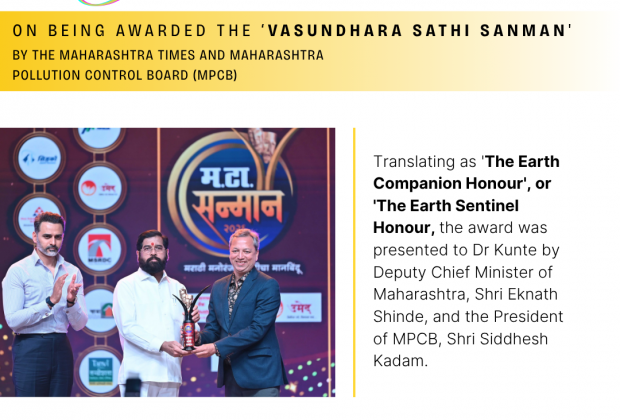 Dr Krushnamegh Kunte honoured with 'Vasundhara Sathi Sanman' by Maharashtra Times