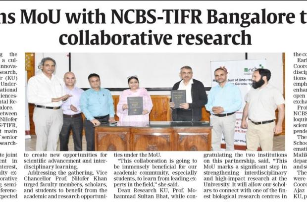 NCBS signs MoU with University of Kashmir for research collaboration